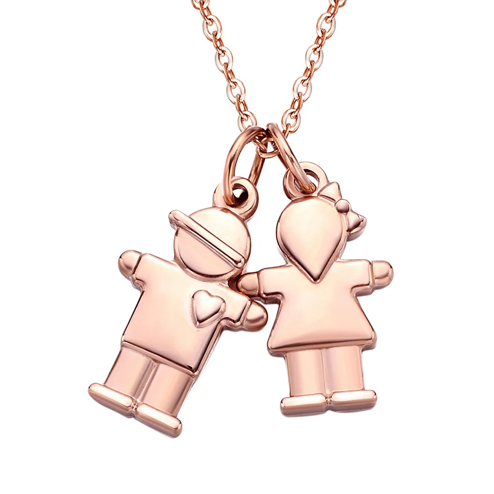 Rose Gold Plating Little Boy Girl Couples Necklace Gift Twins Brother