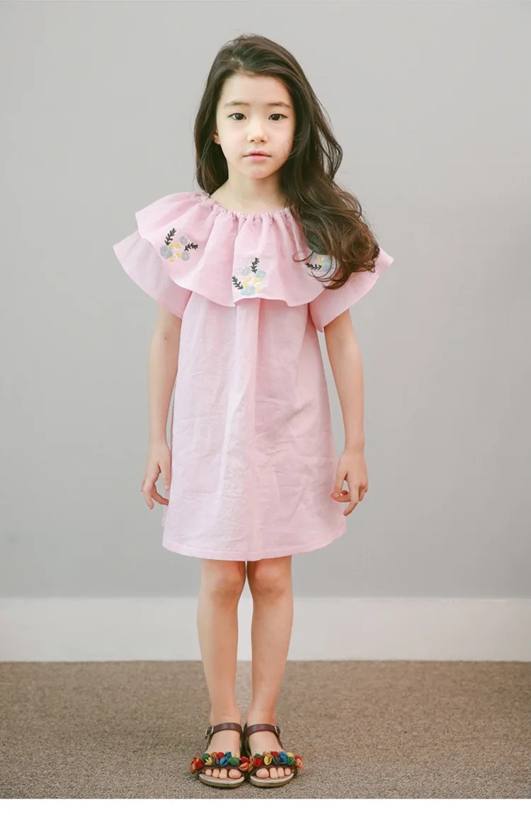 cotton embroidered floral pattern baby teenage girl summer dress 2017 ruffles pink blue flowers embroidery children dresses for kids girls  clothing  2 3 4 5 6 7 8 9 10 11 12 13 14 15 years litle big girls children girl dress child clothes ( (5)
