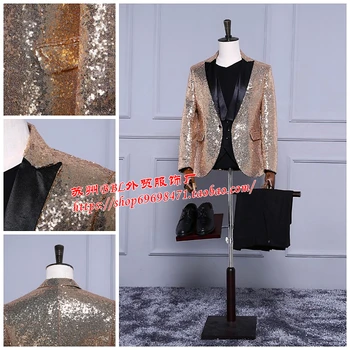 

HOT ! Free Shipping ! Quan Zhilong with golden sequins Suit Jacket men's dress dance show host stage singer costumes clothing