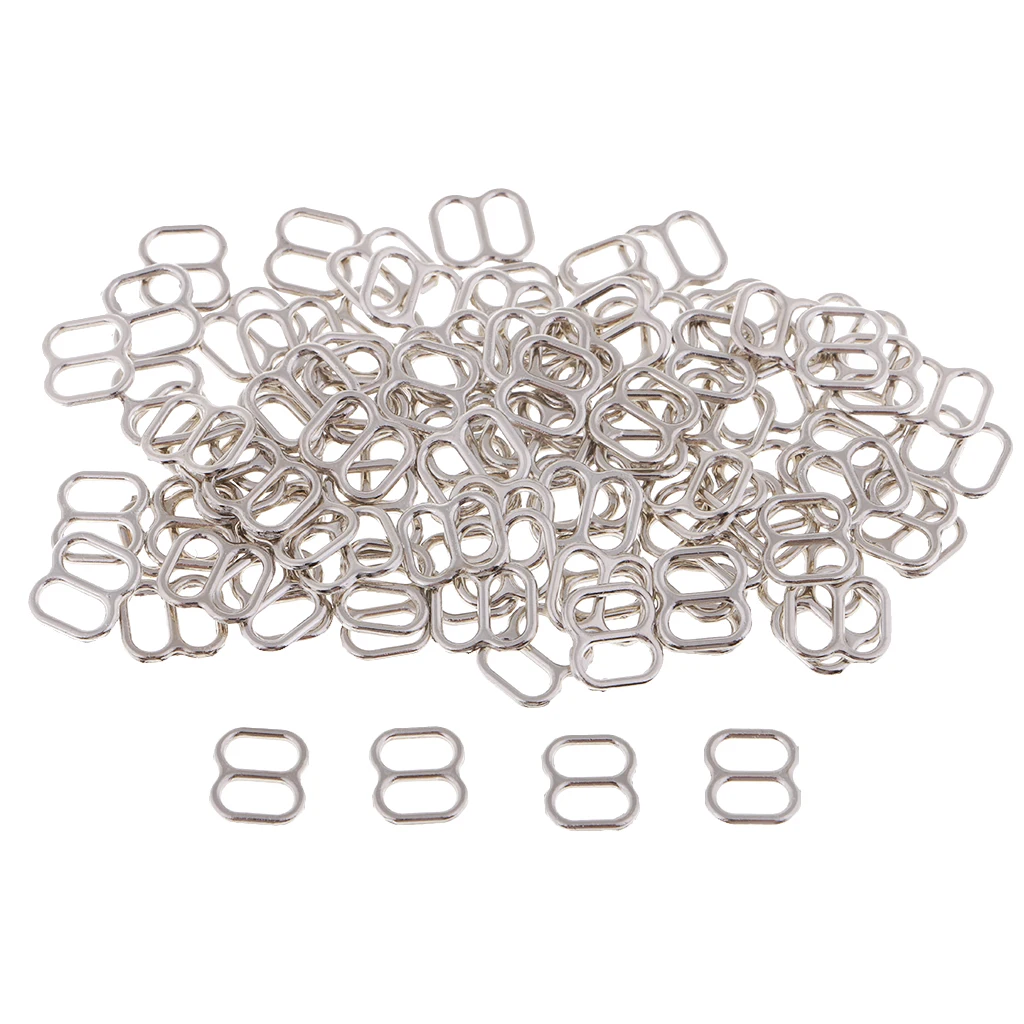 100Pcs Metal Bra Strap Adjustment Sliders 8 Shape Hooks Lingerie Undergarment Bikini Sewing Adjuster Fastener Bra Slider Buckle