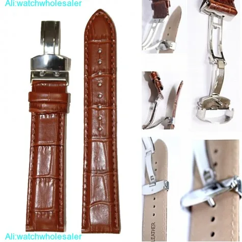 20mm High-Quality All Genuine Leather Unisex Brown Watch Band Straps WB1037H20GB