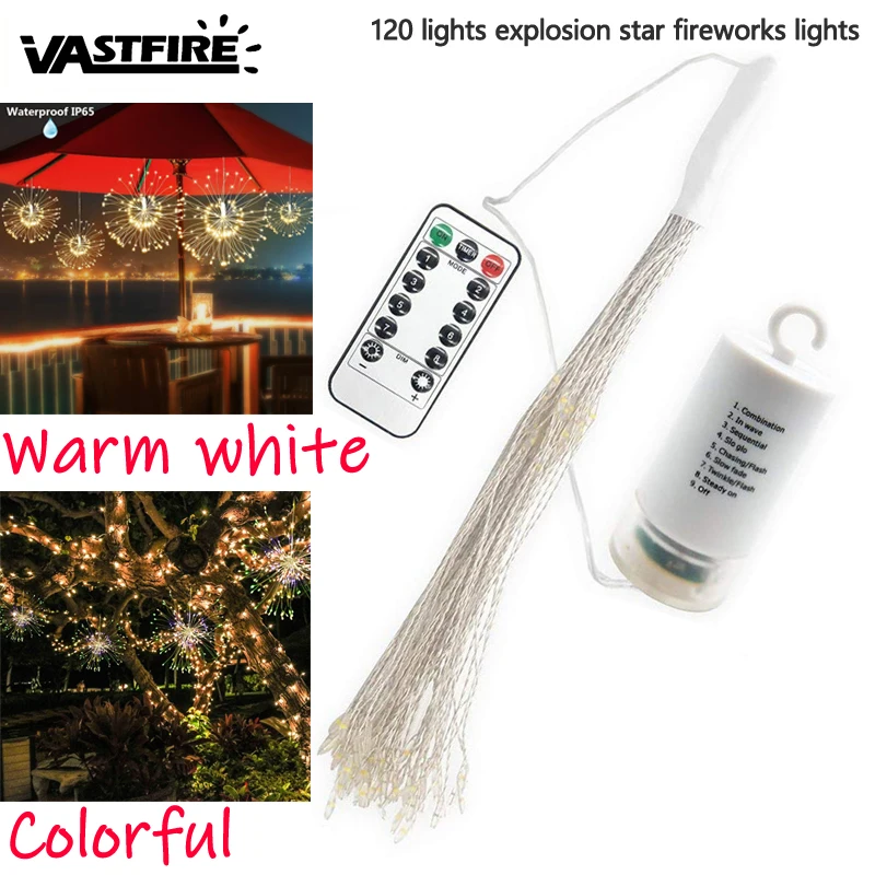 

120 LED Fireworks String lights Battery Operated Waterproof Copper Wire Fairy String Light For Christmas New Year Party Wedding
