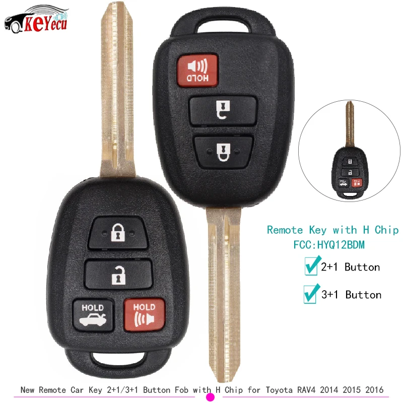 KEYECU удаленного ключа автомобиля 2+ 1/3+ 1 кнопка Fob с H чип для Toyota RAV4, с режиссерский лезвия FCCID: GQ4-52T/HYQ12BDM