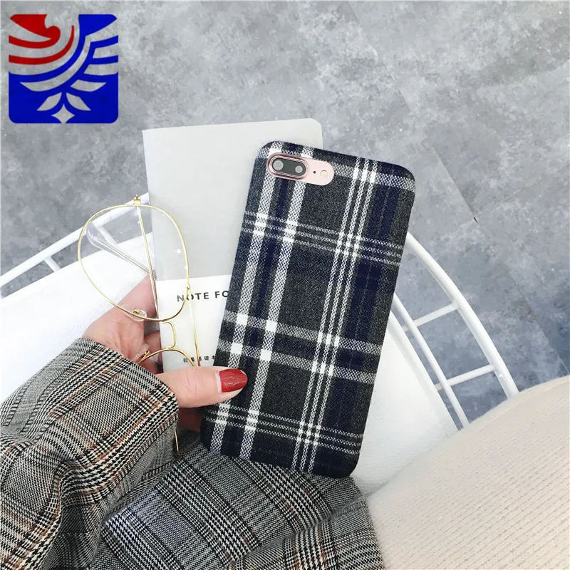 PEIPENG  Fashion Tide card Autumn and winter Retro stripe latticesPhone Cases For iphone 6 6S 7 8 Plus X Xs Max Christmas gift9