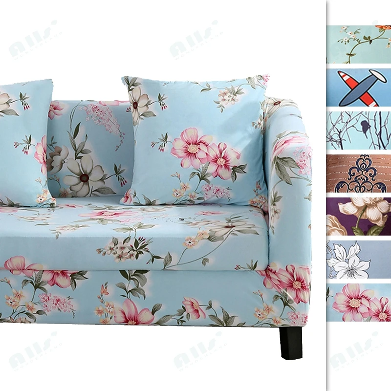 

Blue Floral Sectional Sofa Cover Elastic Couch Cover Home Decor Natural Pastoral Sofa Slipcover