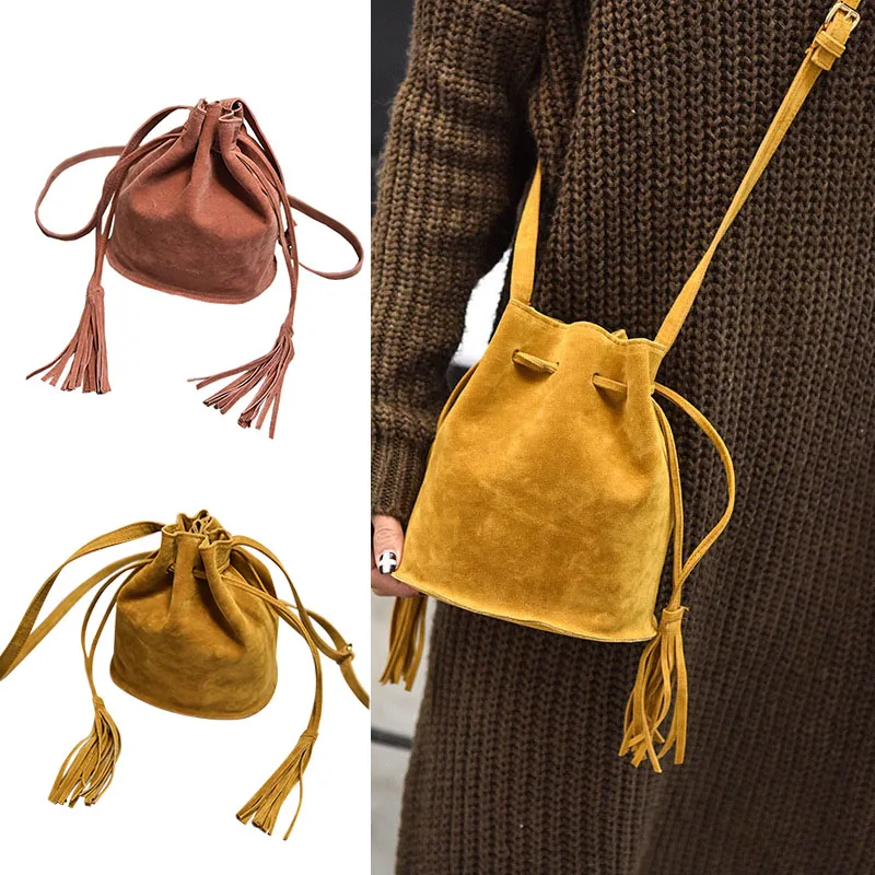 

2019 New Fashion Women Lady Shoulder Crossbody Bag Tassel Solid Color Drawstring for Mobile Phone BS88