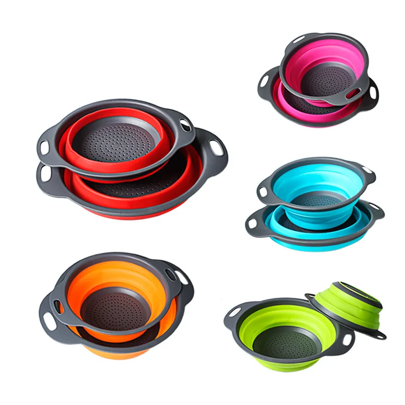 

1pc Foldable Silicone Colander Fruit Vegetable Washing Basket Strainer Strainer Collapsible Drainer With Handle Kitchen Tools