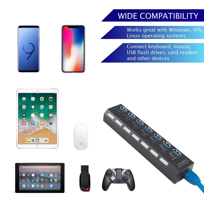 USB HUB 3 0 Super Speed 5Gbps 7 Ports USB 3 0 HUB USB Splitter With 5