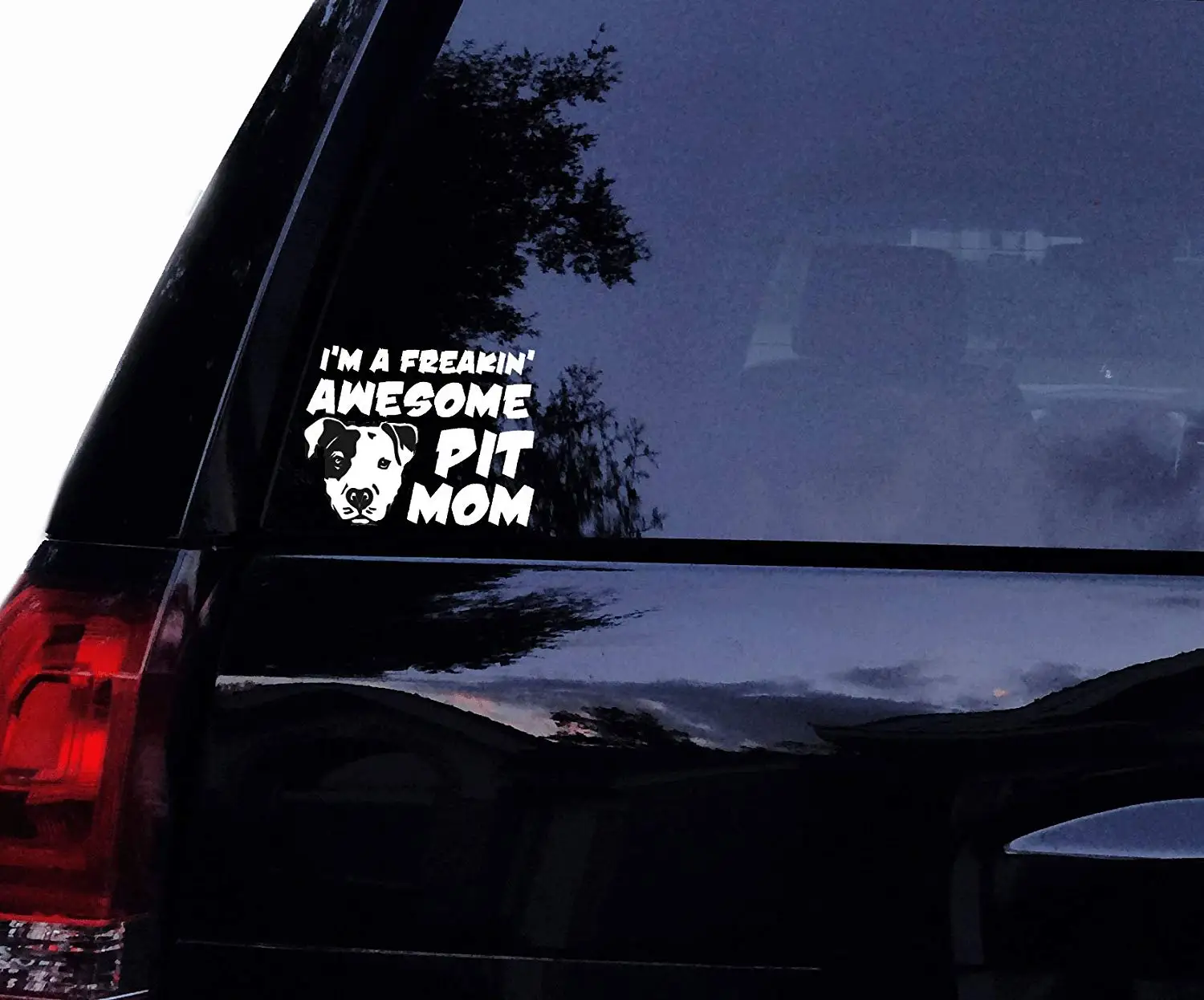 

Freakin Awesome PIT Mom - PITBULL Vinyl Car Decal, Laptop Decal, Car Window Sticker (8in, White)