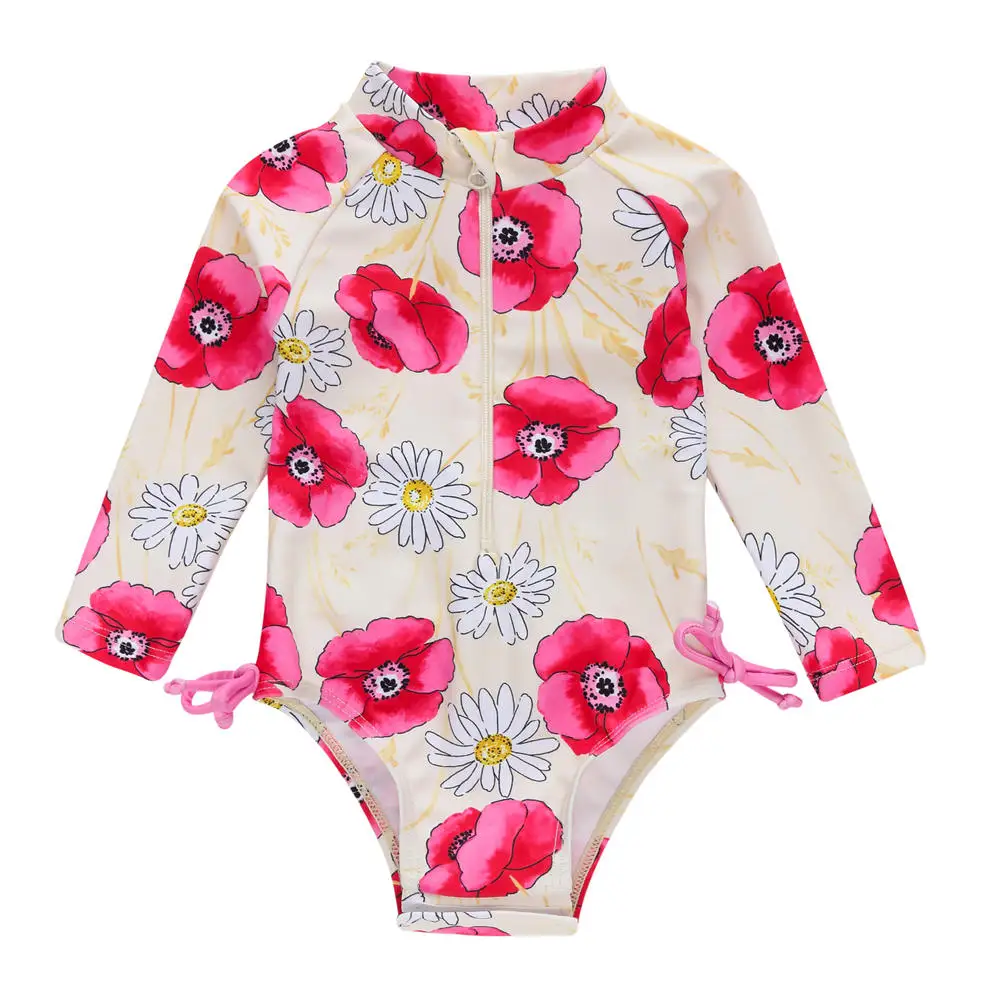 Купальный костюм в полоску с рюшами для маленьких девочек от 3 до 24 месяцев, детский купальный костюм с защитой от солнца для девочек милый пляжный цельный костюм - Цвет: YY9058