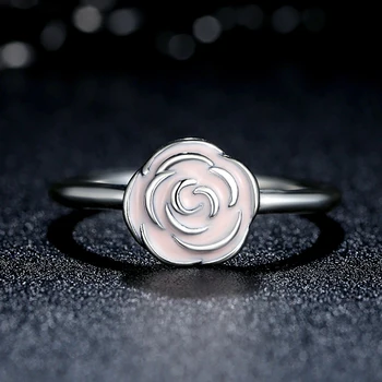 

ZMZY Genuine 100% 925 Sterling Silver Rose Flower Stackable Engagement Ring With Pink Enamel For Women Female Original Jewelry
