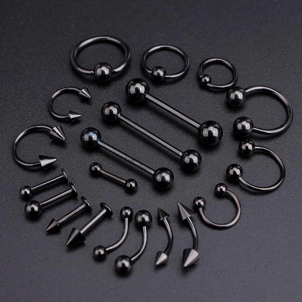 

100pcs/set Black Stainless Steel Ear Taper And Plug Tetching Flesh Tunnel Ear Gauges Stretcher Expander Body Piercing Jewelry