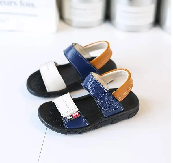 Летние Нескользящие сандалии для мальчиков, детская пляжная обувь из натуральной кожи, детская повседневная обувь для мальчиков, детские сандалии для младенцев