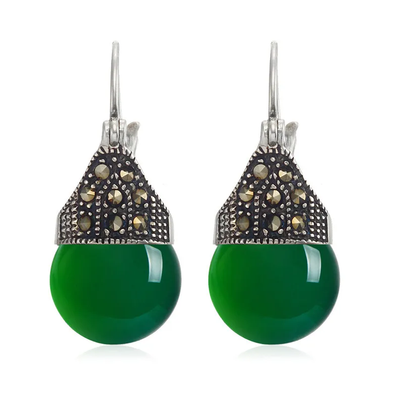 

925 pure silver green Black Earrings,