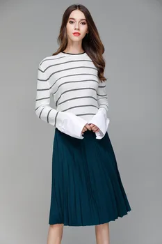 

Sueter Mujer Invierno 2019 Korean Autumn Winter Women Sweaters and Pullovers O Necl Long Blouse Sleeve Striped Pull Femme