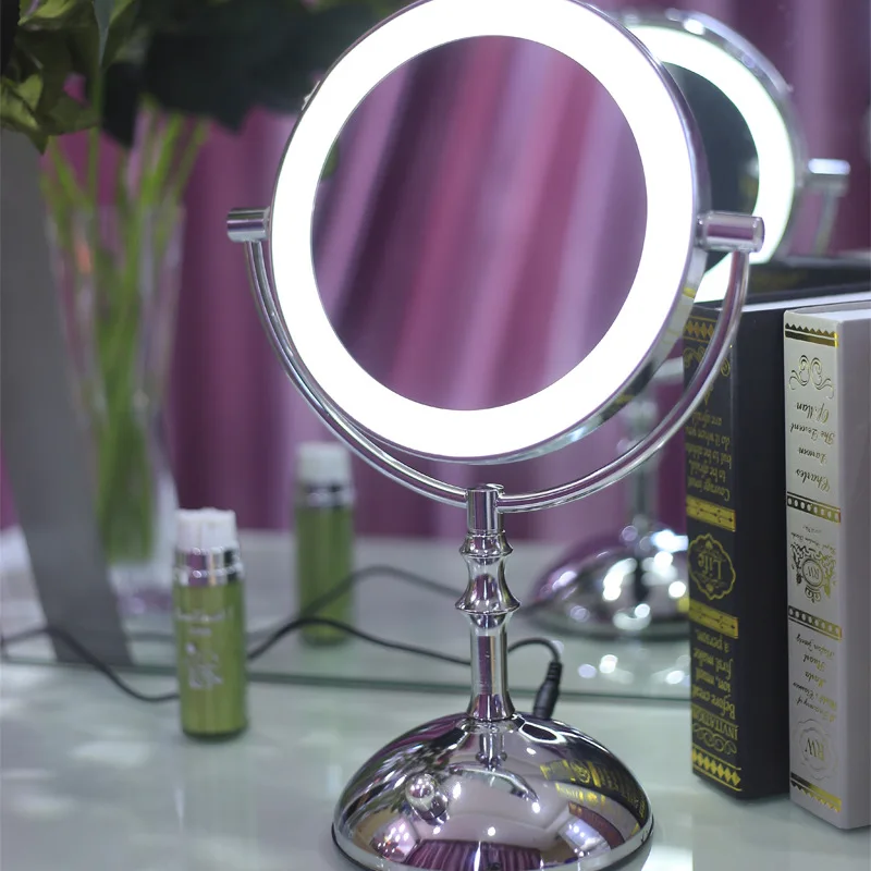 8 дюймов, удлиняющее косметическое зеркало, светодиодный, с подсветкой, увеличительное, стоящее, зеркало для макияжа, двухстороннее, металлическое, круглое, новогоднее, подарочное зеркало