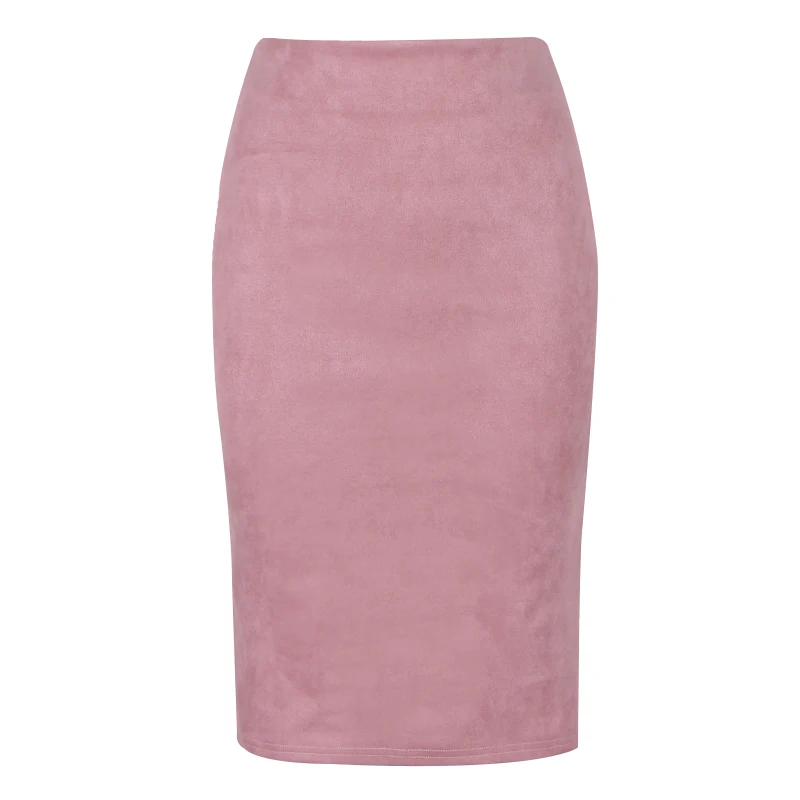 Женские модные эластичные Высокая талия офис, женское облегающее юбки Saias Сексуальная многоцветная замшевая миди юбка-карандаш - Цвет: Розовый