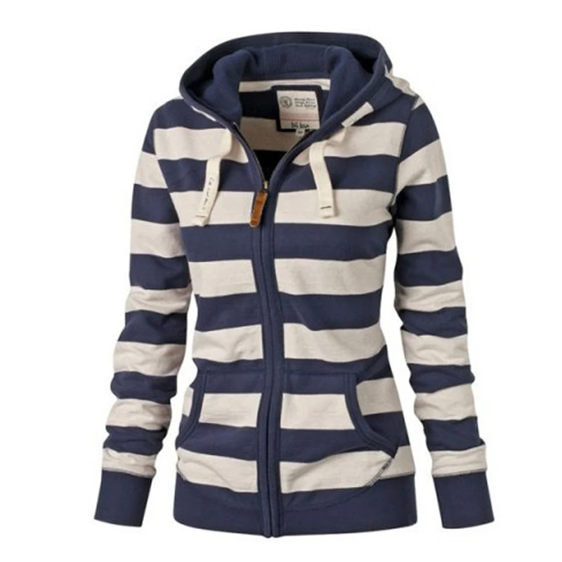 

2018 Autumn Striped Women Jacket Hooded Long Sleeve Plus Size XXXL Female Casual Cotton Outwear Black Gray Coat Casaco Feminino
