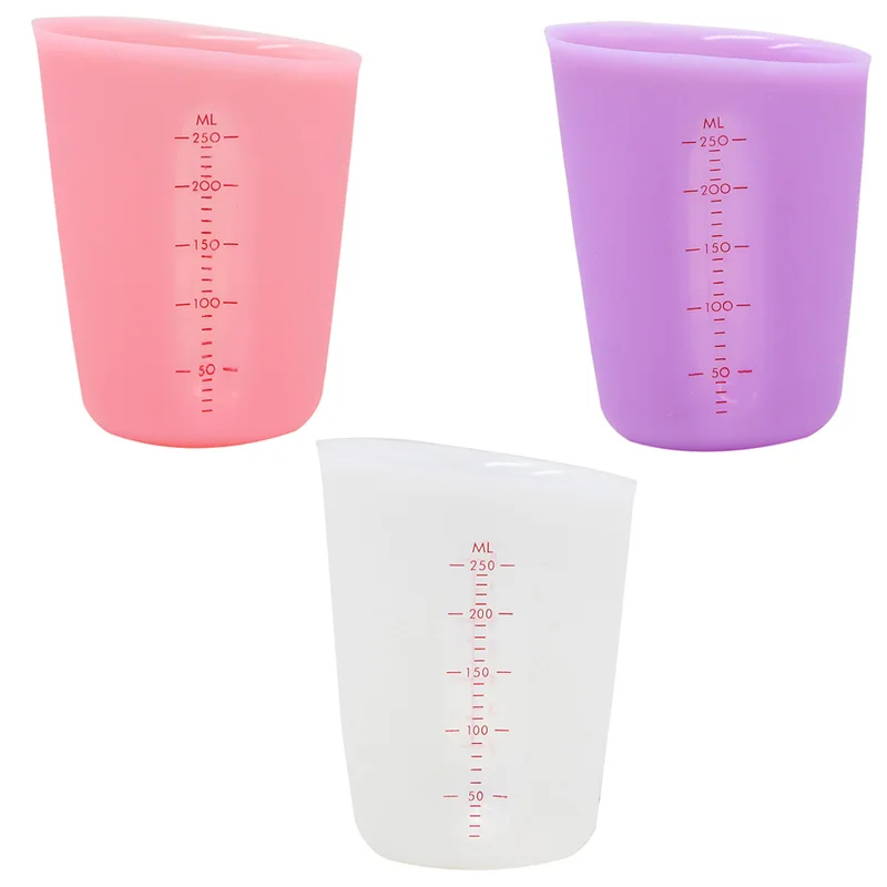 

Hot Sale New Style 250ml Silicone Cup Visible Semipermeable Dual Scale Food Grade Silicone Milk Cup
