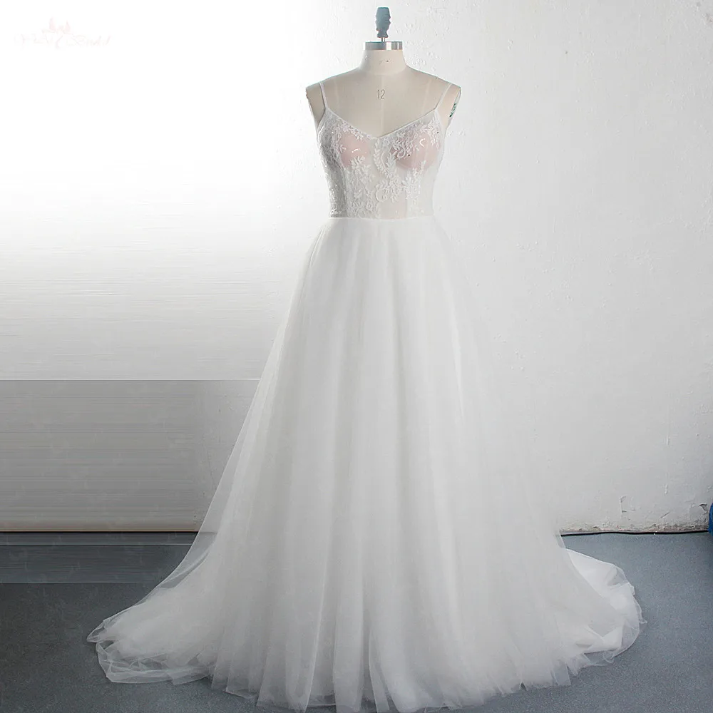 

RSW1520 Transparent Body V Neckline Spaghttie Straps Vestido De Noiva Sexy Lace Wedding Dress