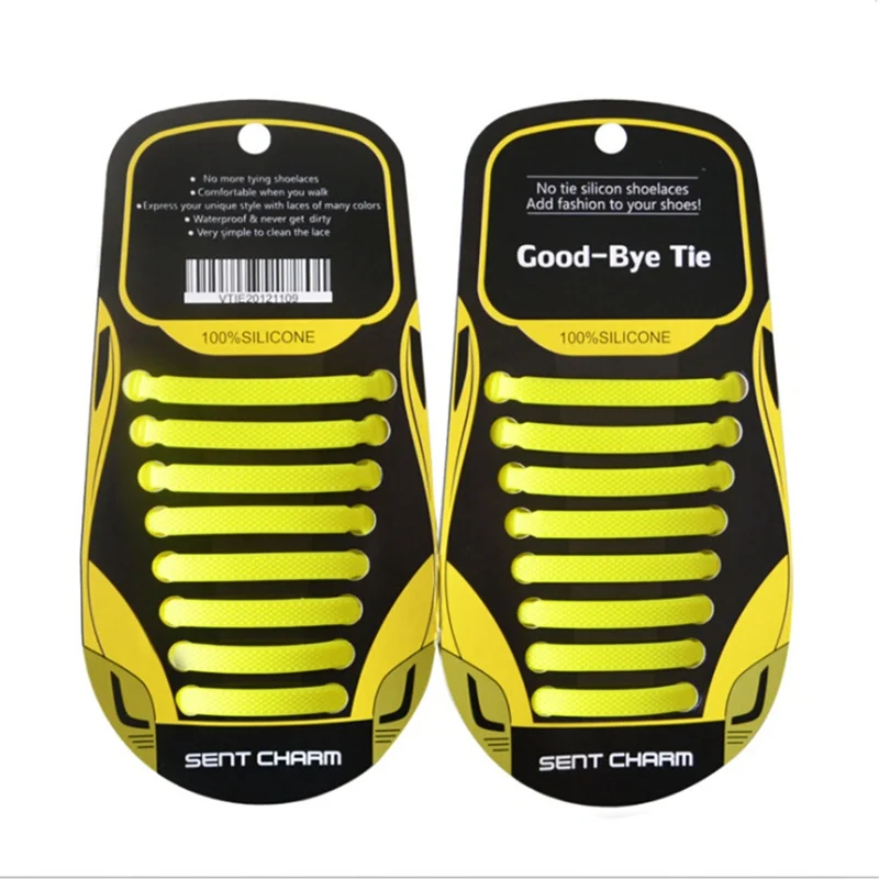 16 шт ленивые эластичные силиконовые шнурки без галстука беговые кроссовки шнурки для обуви - Цвет: Цвет: желтый