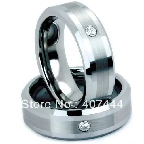 

Free Shipping Cheap Price USA Canada UK Russia Brazil Hot Sales 8MM Beveled Brush Center with Cz Tungsten Wedding Ring Size 6-13