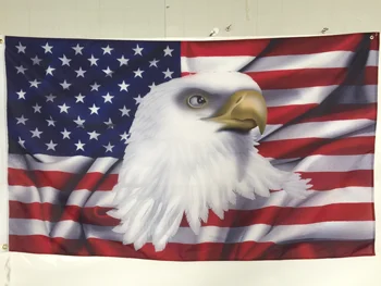 

USA national country American flag with big eagle logo banners With White Sleeve Metal Grommets