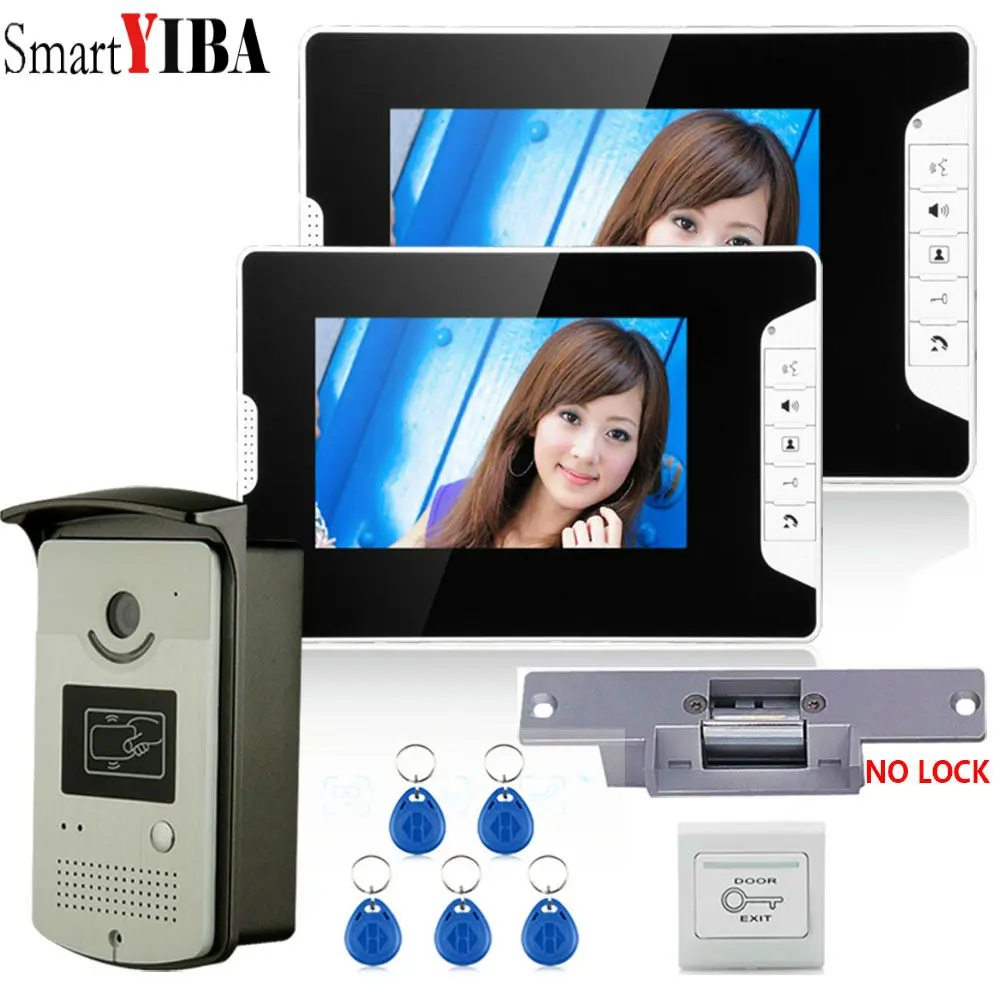 

SmartYIBA 7" Color Video Door Phone Intercom System With 2 Monitor 1 RFID HD Doorbell 1000TVL Camera + Electric Strike Lock