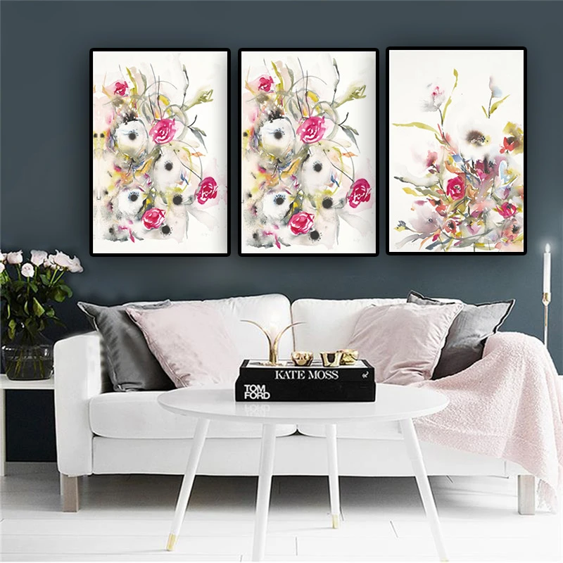 Vintage verde planta de flores acuarela carteles y impresiones lona pintura  pop art para paredes foto nórdicos escandinavo, decoración de la cocina| Pintura y caligrafía| - AliExpress