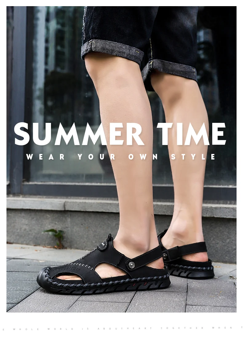 Новые модные мужские сандалии из натуральной кожи летняя кожаная пляжная обувь мужская обувь на плоской подошве с закрытым носком Zapatos