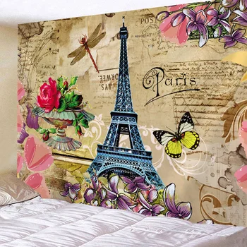 

Retro Effel Tower Tapestry Wall Hanging Tapestries For Home Decoration France Tower Printing Pattern European Fashion
