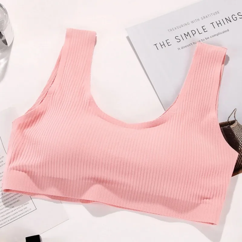 100% Cotton Rib Breathable Sport Bra Crop Top High Stretch Women Padded Active Bra Yoga Cycling Climbing Seamless Bralette