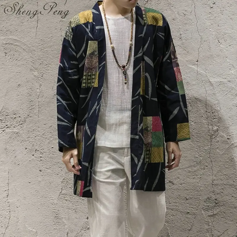 2018 Новый кимоно Куртки мужчины махровые материал хлопок серый меланж high street Мужская Куртки мужской одежды Традиционный китайский CC129