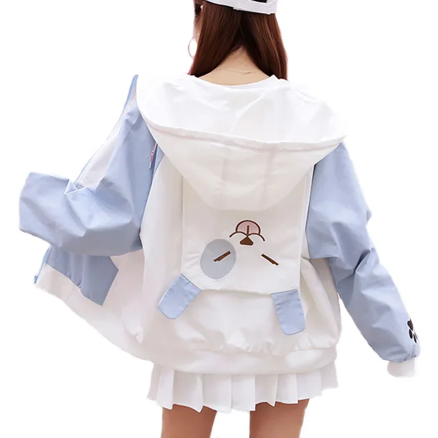 Harajuku Kawaii Cat Printed jacket Coat Spliced Long Sleeve Women