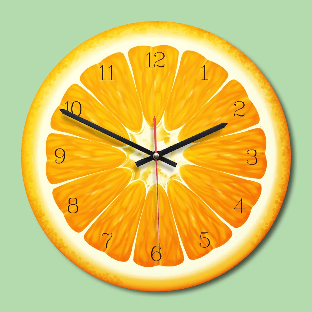 modern design wall watch Lemon orange pattern wooden main body acrylic mirror sticker clock home decoration without battery | Дом и сад