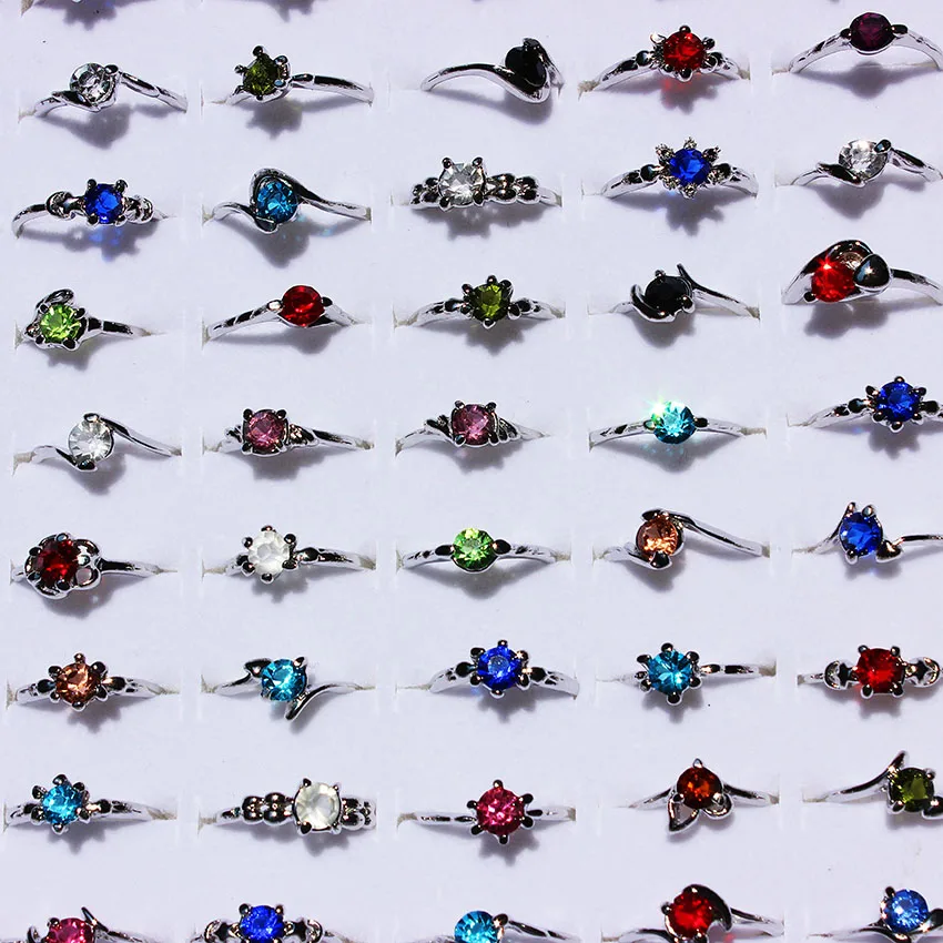 

Wholesale Lots Job 30Pcs Color Crystal Rhinestone Silver Plated Women Ring Engagement Wedding Party Gift Fashion Jewelry HOT