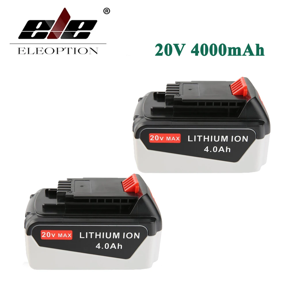 

ELEOPTION 2PCS 20V 4000mAh Li-ion Rechargeable Power Tool Replacement Battery for BLACK & DECKER LB20 LBX20 LBXR20 LB2X4020-OPE