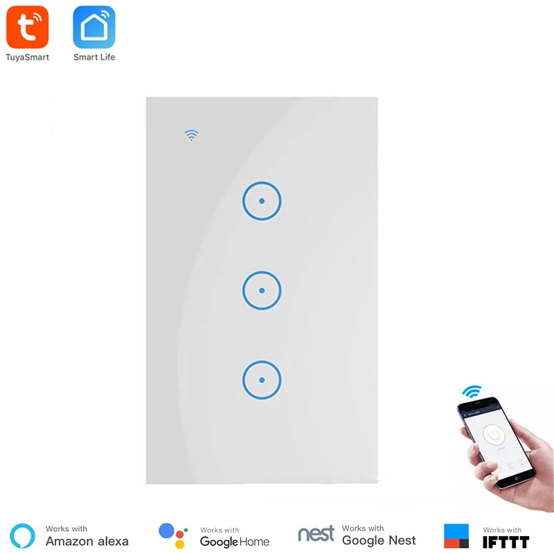 Tuya Smart Wifi Переключатель Беспроводной интеллектуальный настенный переключатель дистанционное управление через приложение Голосовая работа с Alexa Google Домашний Светильник - Комплект: US 3 gang