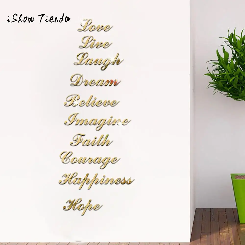 

Acrylic Wall Sticker Mirror Effect Quote Word Letter Art Stair Decals Home Decor Family Vinyl Decorative Silver Wallpaper