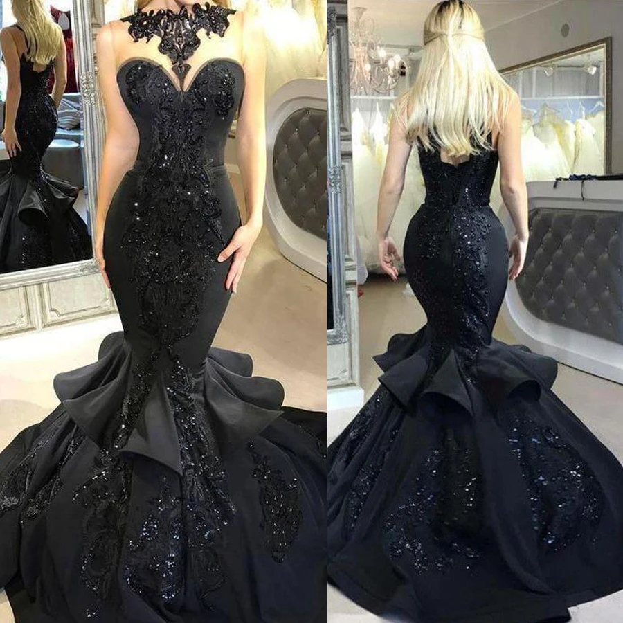 Halter Hals Trompet/Mermaid Prom Dresses Black Kralen Ruches Rok Lange Avondjurken vestidos de formatura longo 2019 Halter Hals Trompet/Mermaid Prom Dresses Black Kralen Ruches Rok Lange Avondjurken vestidos de formatura longo 2019