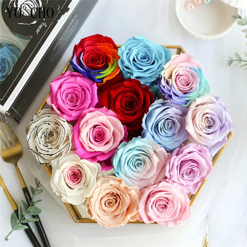 

YO CHO 4-5CM Rose Natural Fresh Flowers 8pc Preserved Eternal Roses flower Box Newyear Valentines Gifts Forever Everlasting Rose