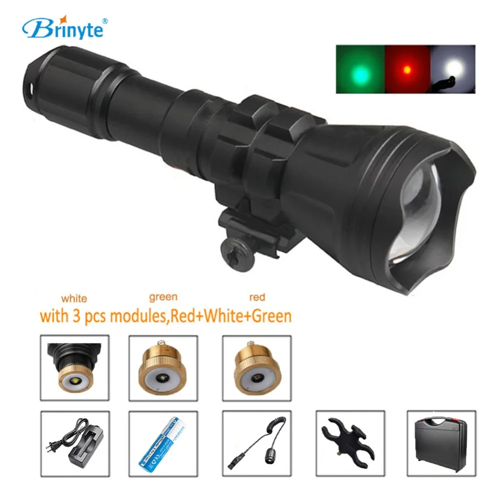 

B158 Potable LED Hunting Flashlight Cree XM-L2 U4 Waterproof Tactical Flashlight Torch RED GREEN WHITE Color with Gun Mount