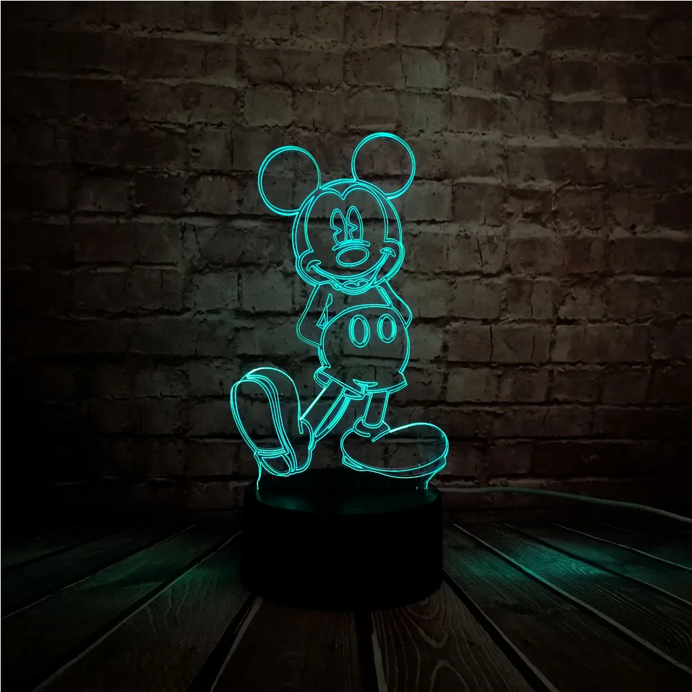 

Illusion 3D Cartoon Mickey Mouse Acrylic LED Bedside 7 Color USB Change Room Decor Lava Night Mood Lamp Children's Gift Toy