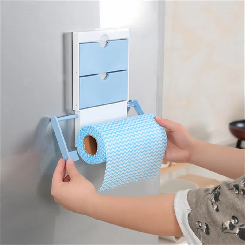 

Bathroom Shelf Fridge Storage Rack Magnet Roll Paper Towel Holder 3 Layers Cling Film Holder Seasoning Pots For Kitchen Shelf