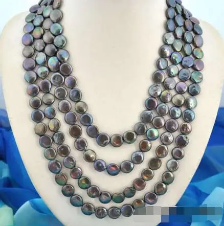 

Free Shipping >>100" 14mm coin black freshwater pearl necklace