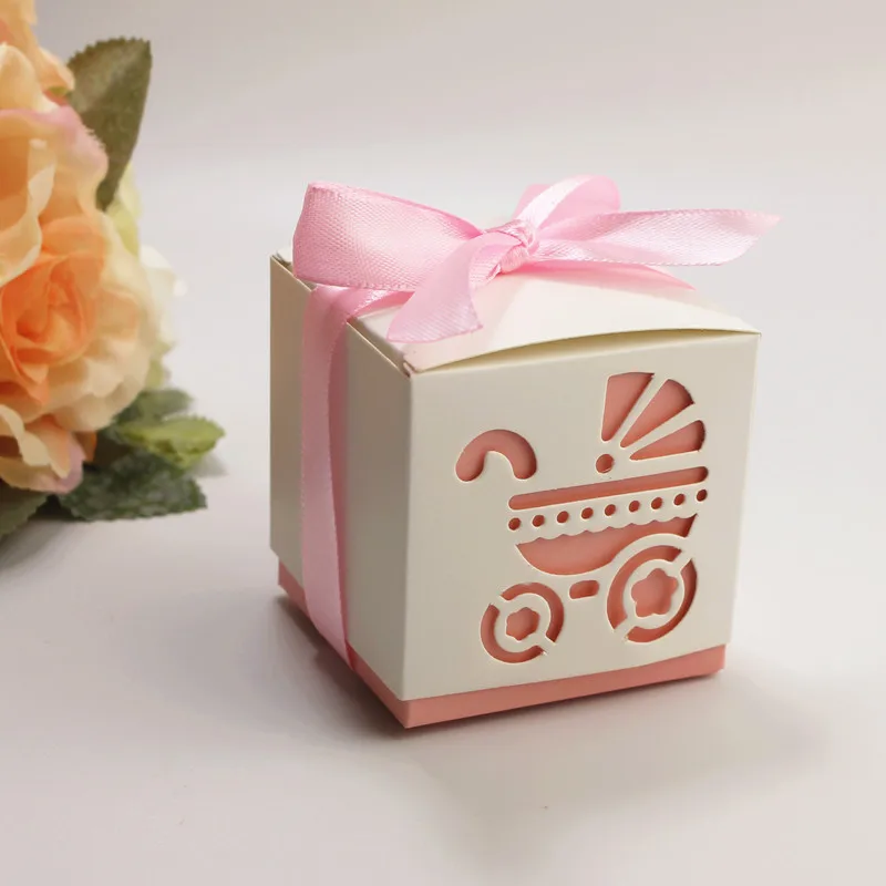 light pink carriage 10 шт Детские душевые ножки картонные драги Конфеты Подарочная коробка свадебные декорации подарок на свадьбу шоколадные печенья Упаковка с лентой - Цвет: light pink carriage