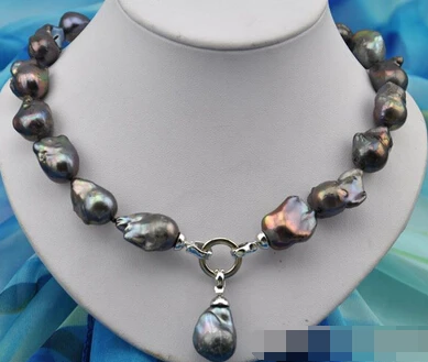 

free shipping>>@@ JY&4902 Rare baroque black keshi reborn pearl necklace pendant
