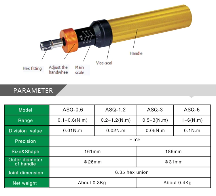 ASQ-0.6 0.6N хорошего качества высокая точность ключ с ограничением усилия драйвер динамометрическая отвертка автоматический замок