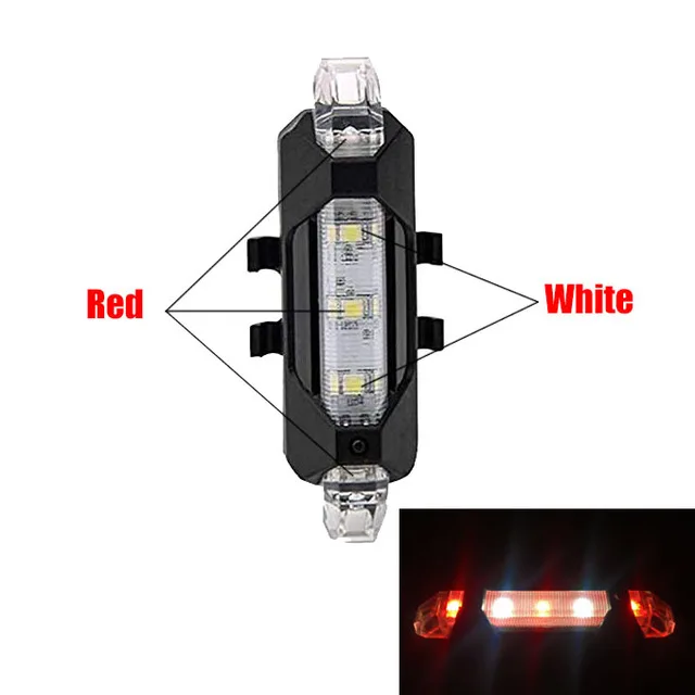 5 цветов Портативный USB Перезаряжаемые велосипед хвост сзади безопасности Предупреждение светильник хвост светильник велосипедный задний фонарь супер яркий - Цвет: USB-Red White
