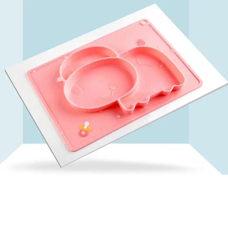 Cartoon Cow Anti Slip Silicone Food Plate Bowl Babies Toddlers Kids Feeding Tray Non-odor Easy Cleaning Household Accessory